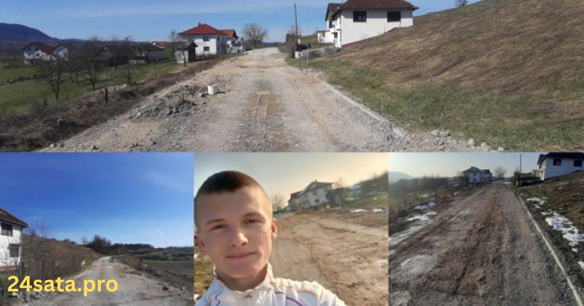 Dječak iz Bosne i Hercegovine popravlja rupe na cesti. Angažirao je i stroj za konsolidaciju tog pijeska. Svi ga hvale